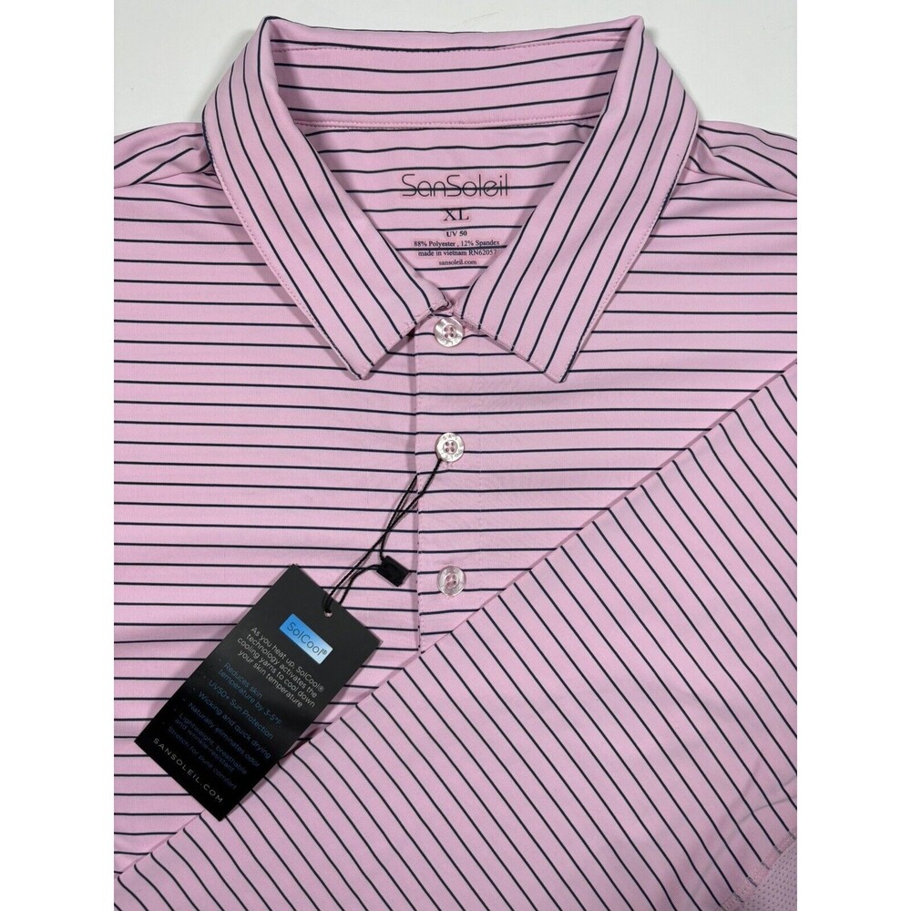 NWT | San Soleil Men’s Long Sleeve Golf Polo | XL | Pink/Striped
